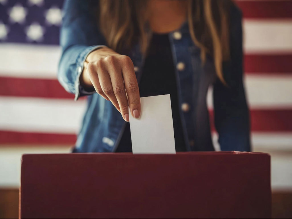 woman placing a ballot in a box